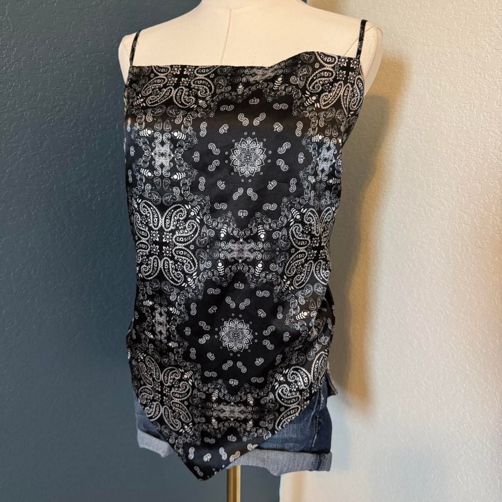 Plus Size Western Satin Bandana Tie Back Tank, 3X